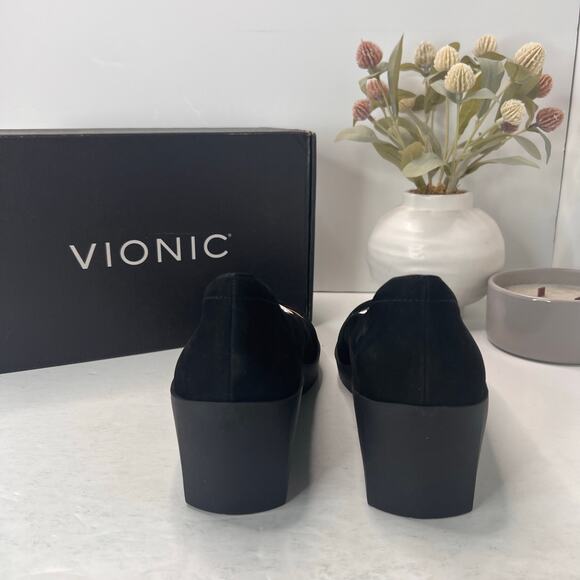 Vionic Sereno Wedge Slip On Black Nubuck Pumps I8693L1001 Women's 10 Wide - Picture 4 of 11
